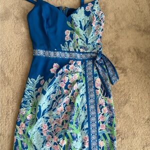 Lilly Pulitzer Blue Floral Print Skirted Romper